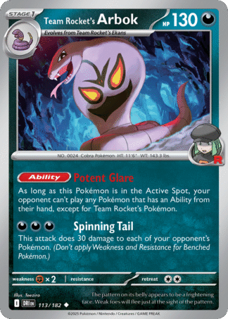 Team Rocket’s Arbok 113 / 182